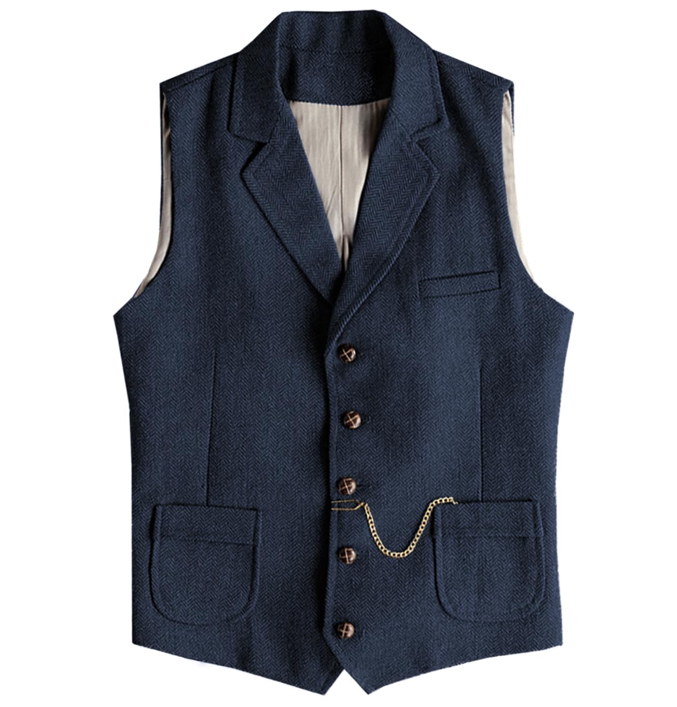 Men's Tweed Suit Vest Western Herringbone Wool Casual Waistcoat for Groomsman