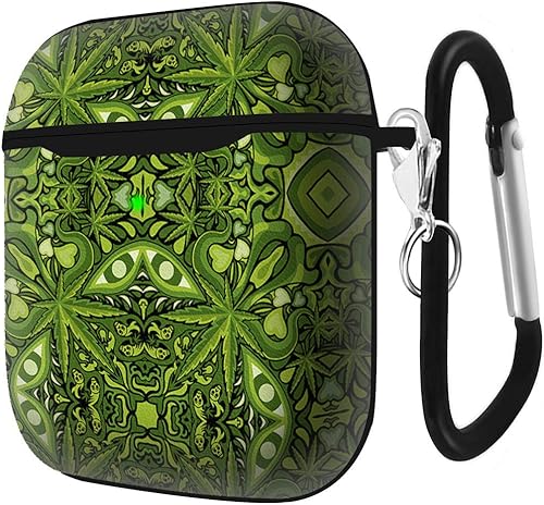 Miniatura 10 de Funda de carga compatible con AirPods de 1 y 2 generación, funda protectora de cuero suave a prueba de golpes (patrón de hojas de marihuana)