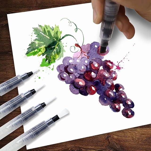 Refillable Water Brush Pens Set Water Colour Brush Pen for Artists & Beginners Painting, Calligraphy & Lettering, Watercolour Oil Acrylic Paints Aqua Brush Pen, Pack of 4 by Stationery Island