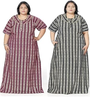 AALIT Women's Cotton Printed Maxi Nighty with Pocket - Plus Size 3XL Nightwear, Soft Breathable Sleepwear, Comfortable Sum... Price In India