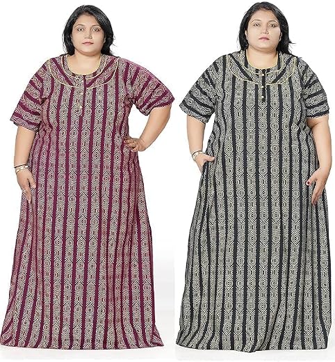 AALIT Women's Cotton Printed Maxi Nighty with Pocket - Plus Size 3XL Nightwear, Soft Breathable Sleepwear, Comfortable Sum...