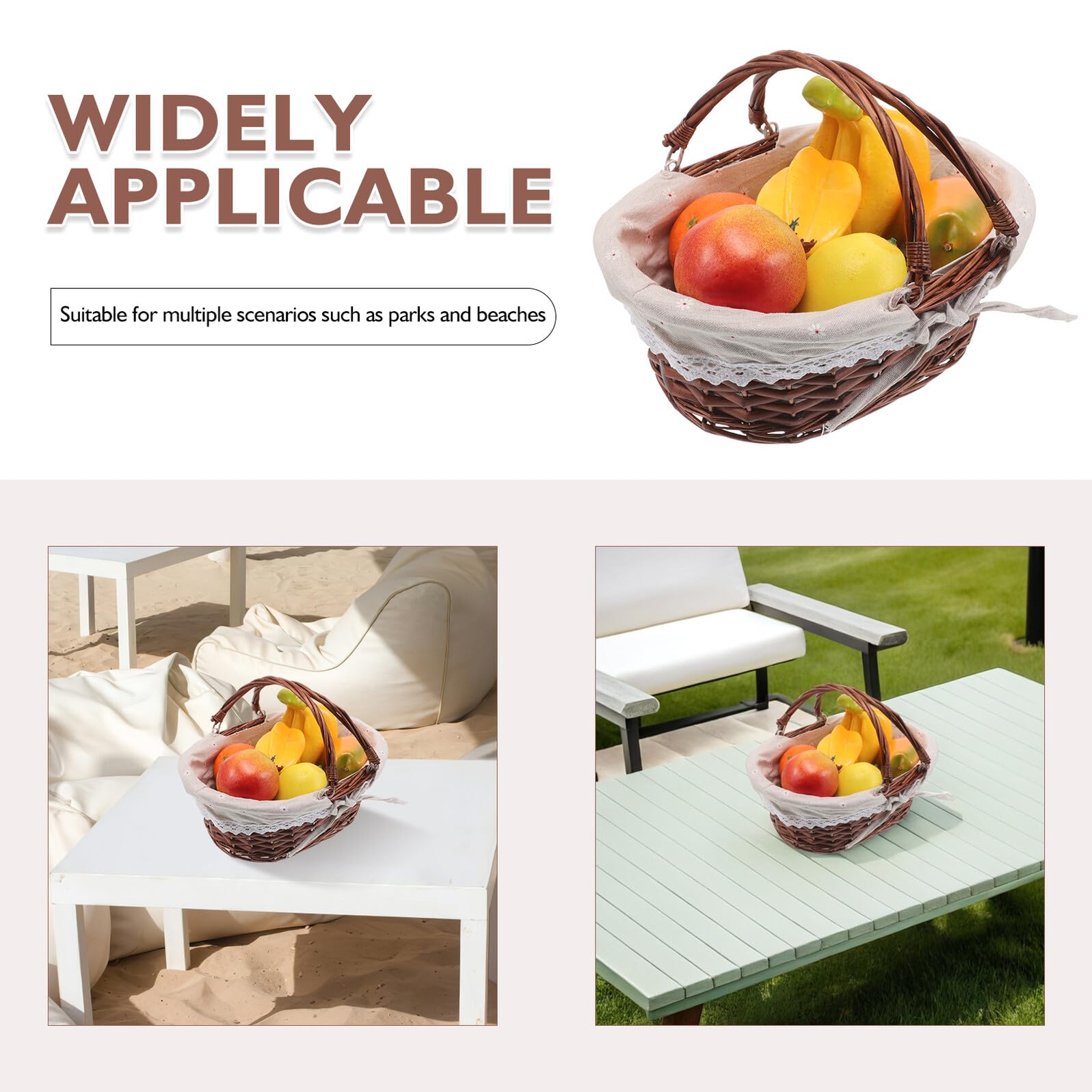 UPKOCH Cesta De Picnic De Mimbre Tejida Mano Cesta Ovalada con Asa y Forro para Guardar Dulces y Aperitivos Frutas y Pan Actividades Al Aire