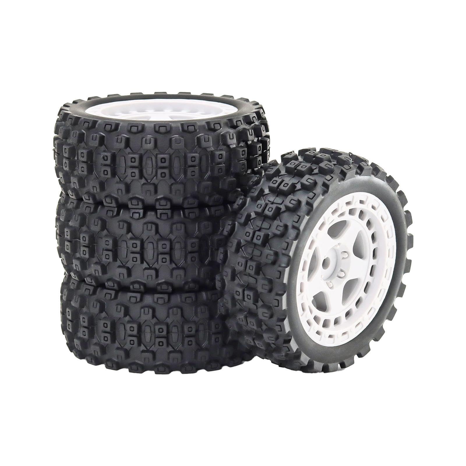 Menolana 4 Pieces RC Car Rubber Tires Rally Tyres Wheel Tires Set Spare Parts for 1:18 Scale RC Hobby Car Model Vehicles Modification, White