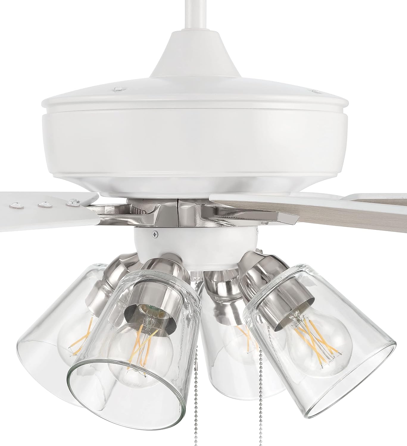Craftmade 60" Super Pro Ceiling Fan in White/Polished Nickel Finish, Reversible White/Washed Oak Blades, Integrated Light Kit, Heavy Duty 3-Speed Reversible Motor, S104WPLN5-60WWOK