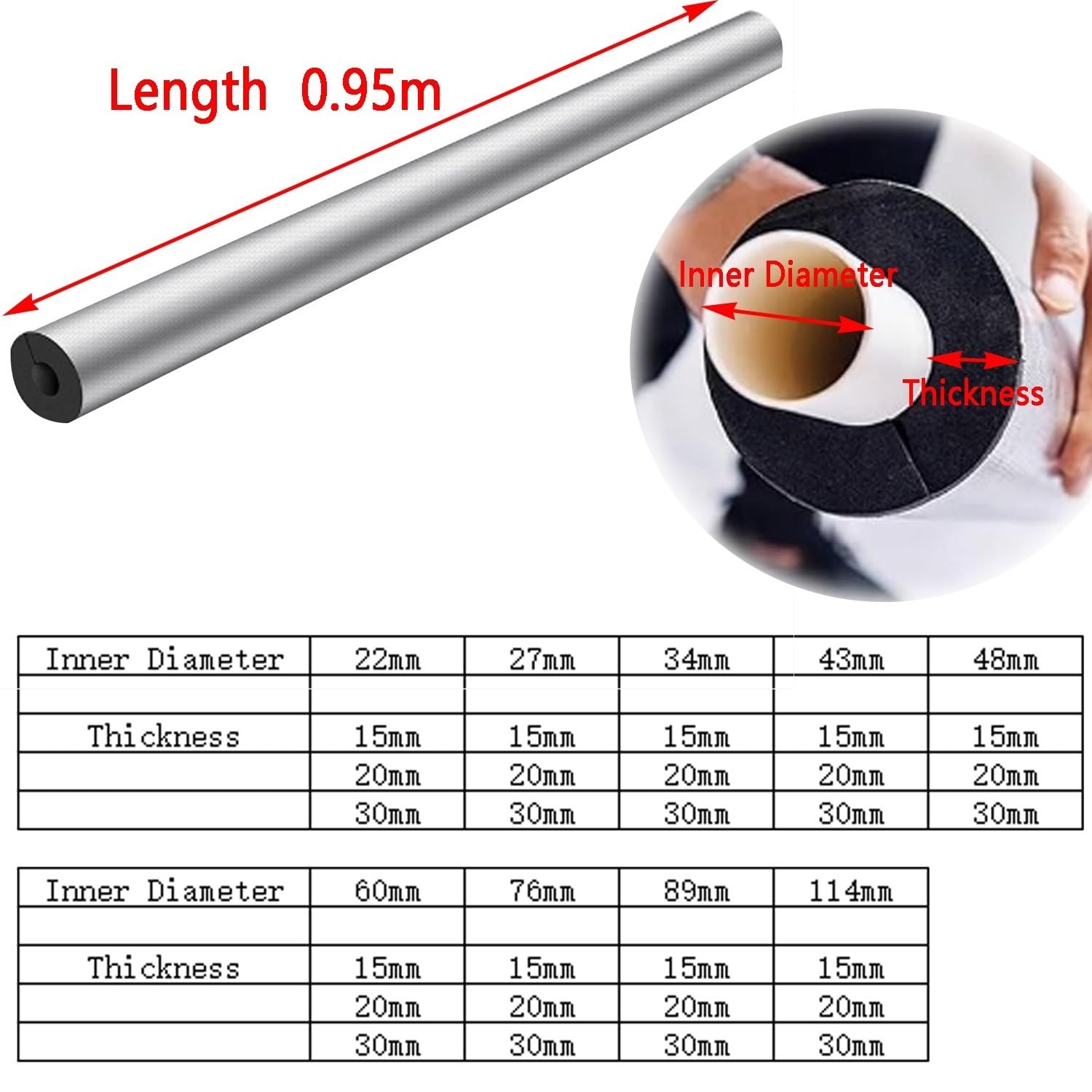 Tubo isolante per tubature, guaina isolante autoadesiva in schiuma con rivestimento in foglio di alluminio, per rubinetti esterni e tubature dell'acqua esterne(ID*TH-219*30mm/8.62*1.18in)