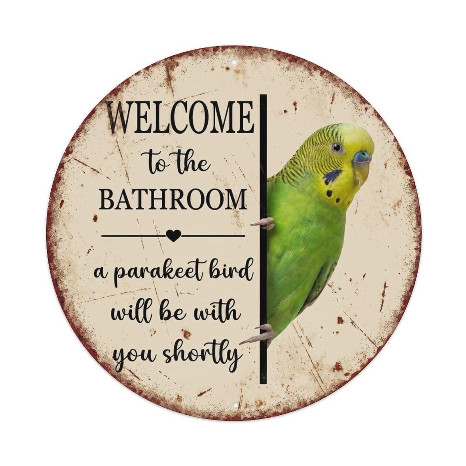 Vintage WELCOME To The BATHROOM Parakeet Bird Metal Tin Sign