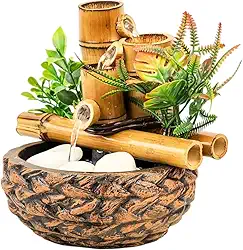 Fonte Decorativa de Água - Chafariz Cascata Zen com Bica de Bambu e Sizal