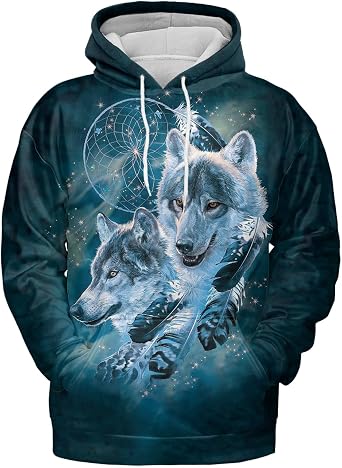 Wolf Hoodies For Men Women 3D Print Three Wolf Moon Adults Wolves Face Hooded Galaxy Sweatshirt Wolf