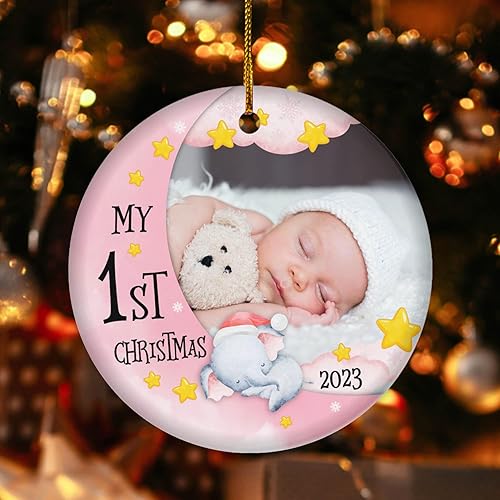 Vista 50 de TM TEEMAN Adorno de Navidad para bebé 2024, adorno personalizado de primera Navidad con foto, recuerdo de la primera Navidad del bebé, adorno Bebé 12