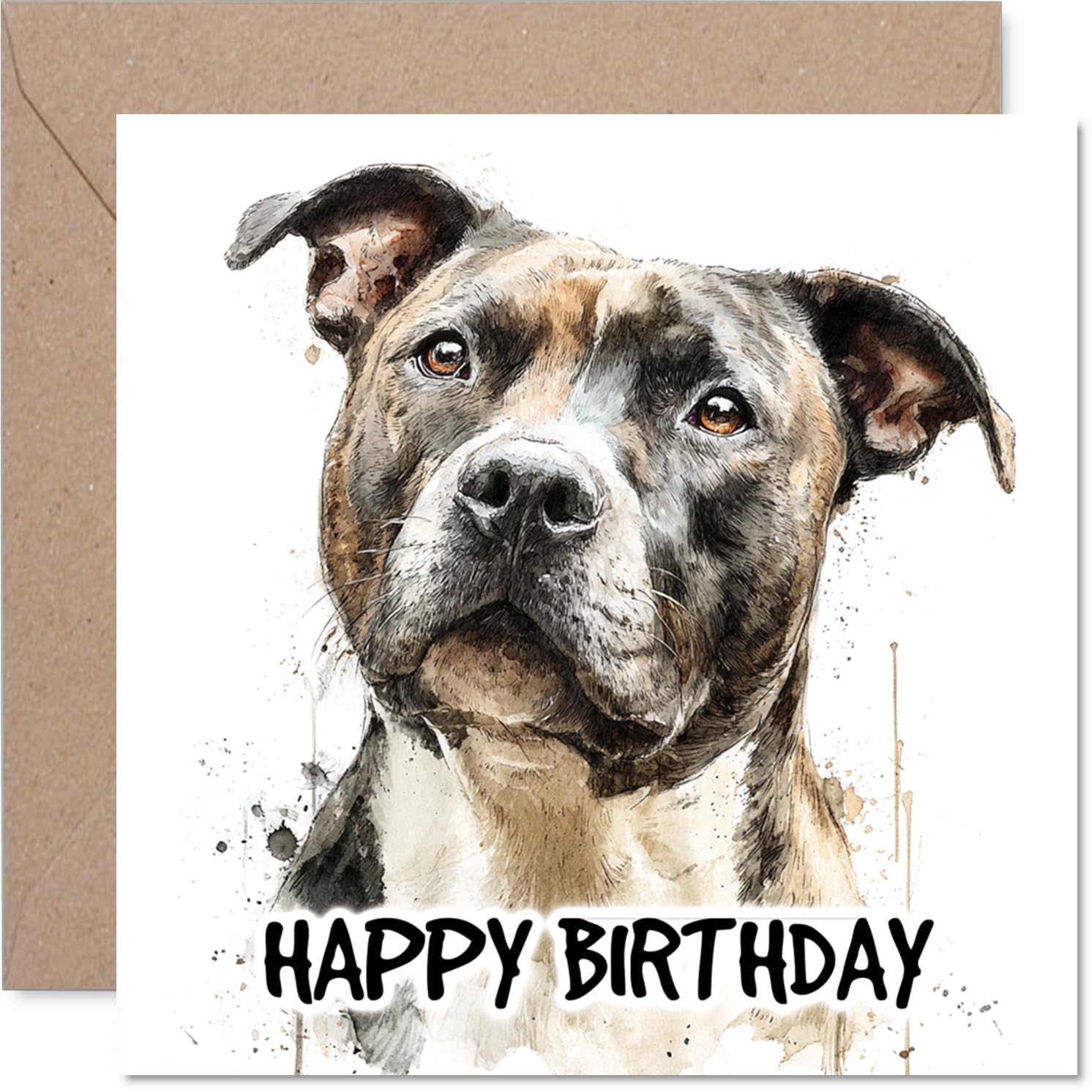 Staffordshire Bull Terrier Birthday Card for Men Women - Dog Breeds - Happy Birthday Card for Sister Auntie Uncle Neighbour, 145mm Bday Greeting Cards