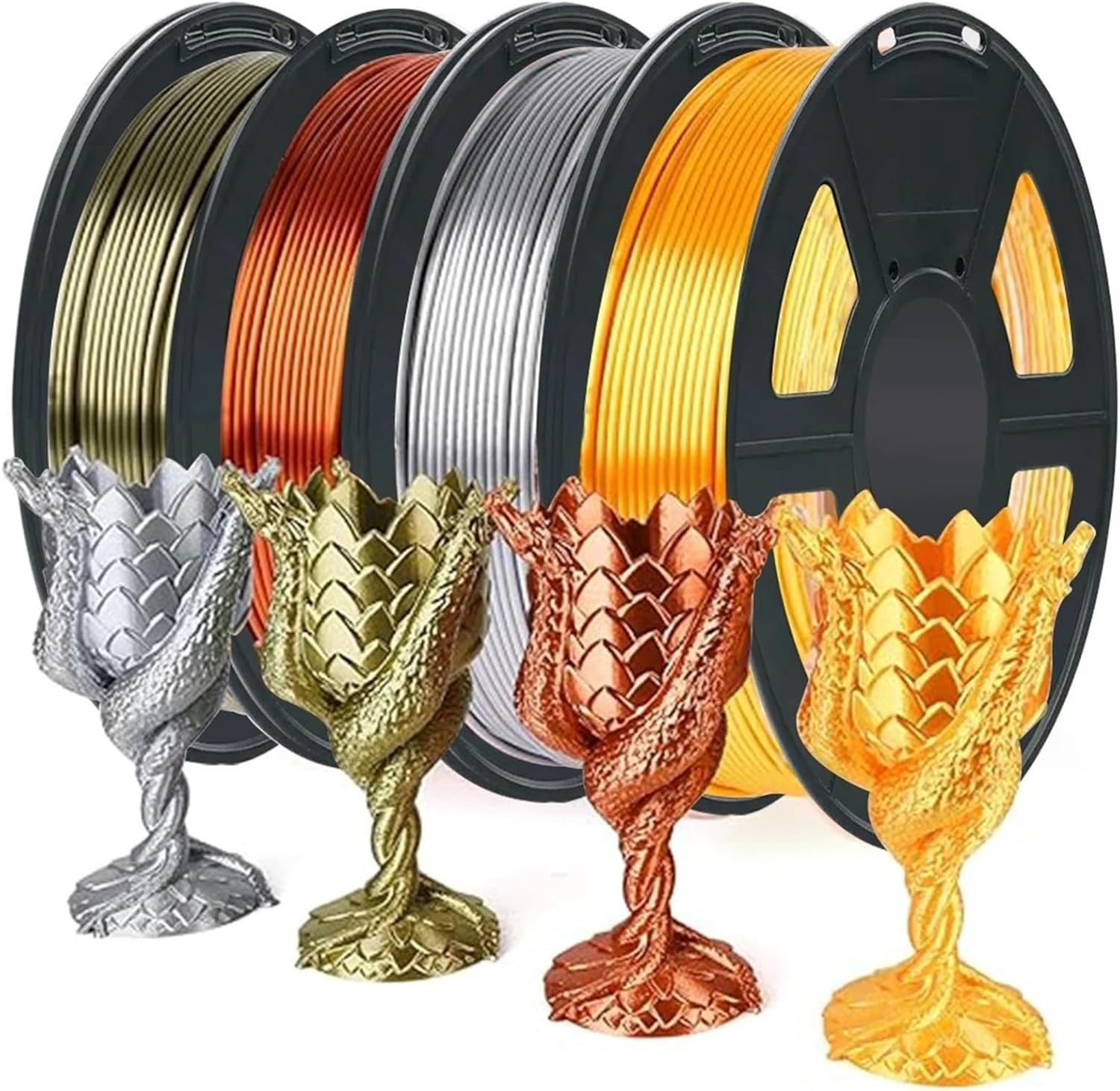 3D Printer Filament PLA 1.75mm Silk Filament PLA 1kg 500g 250g 3D Printing Material Shiny Filament Gold Black Silver Multipack(Bronze-250g)