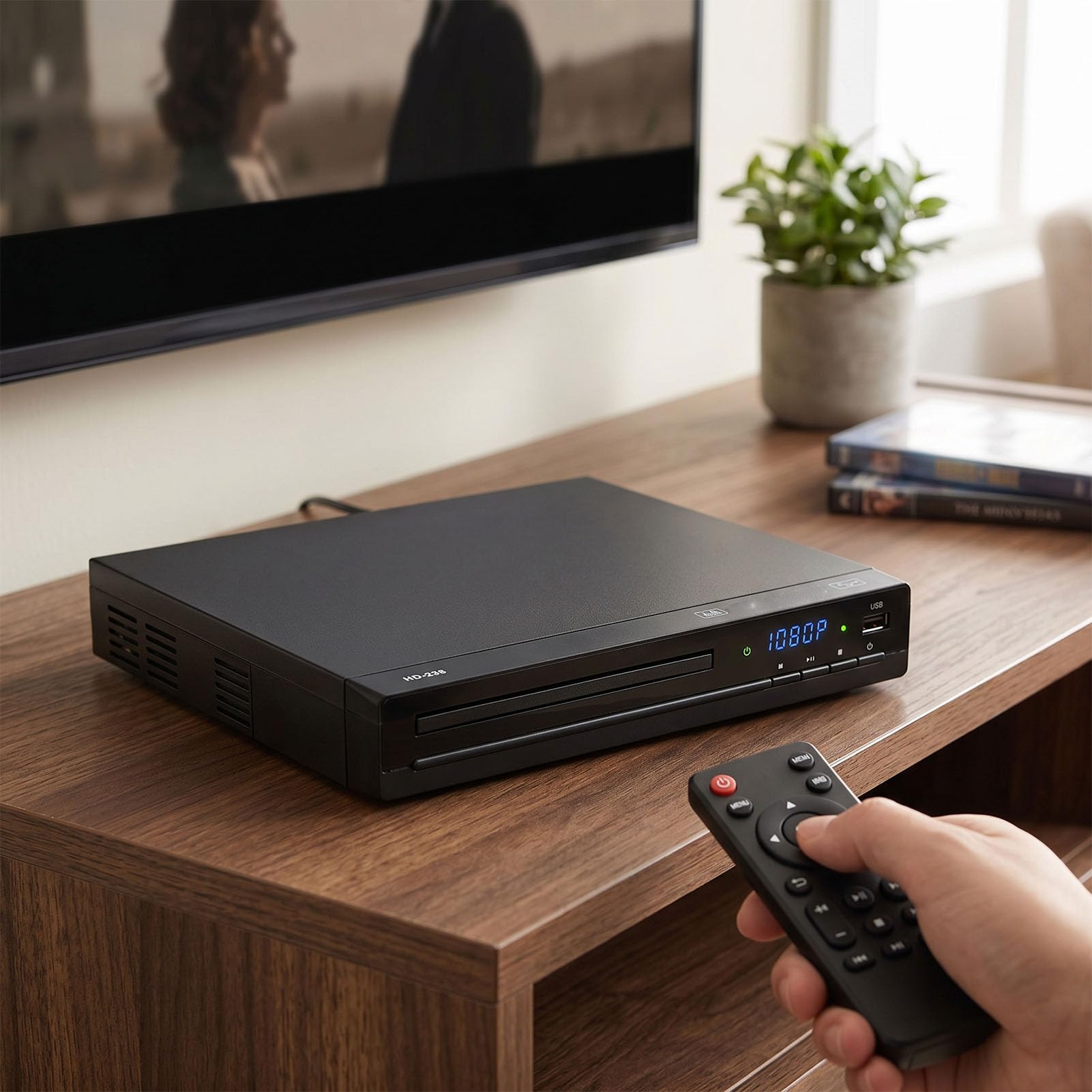 PUSOKEI Odtwarzacze DVD dla Telewizorów z HDMI, Odtwarzacze HD DVD 1080P Bez Regionu z Pilotem i Kablem HDMI/AV, odtwarzają Wszystkie Regionalne Płyty i Wiele Formatów, obsług (1080P)