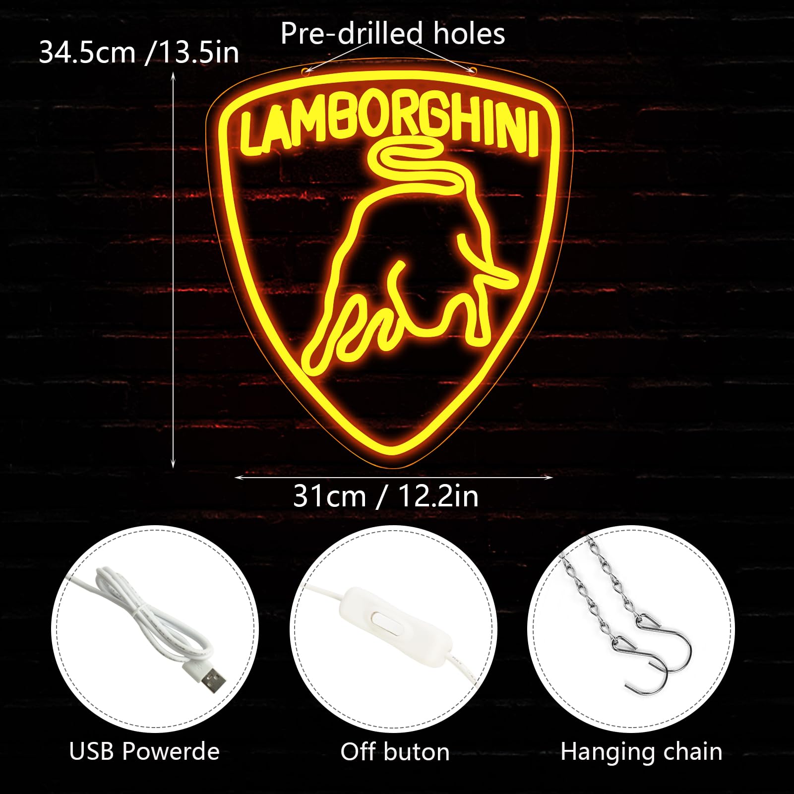 Insegna al neon con logo auto, luce a LED da parete per auto da