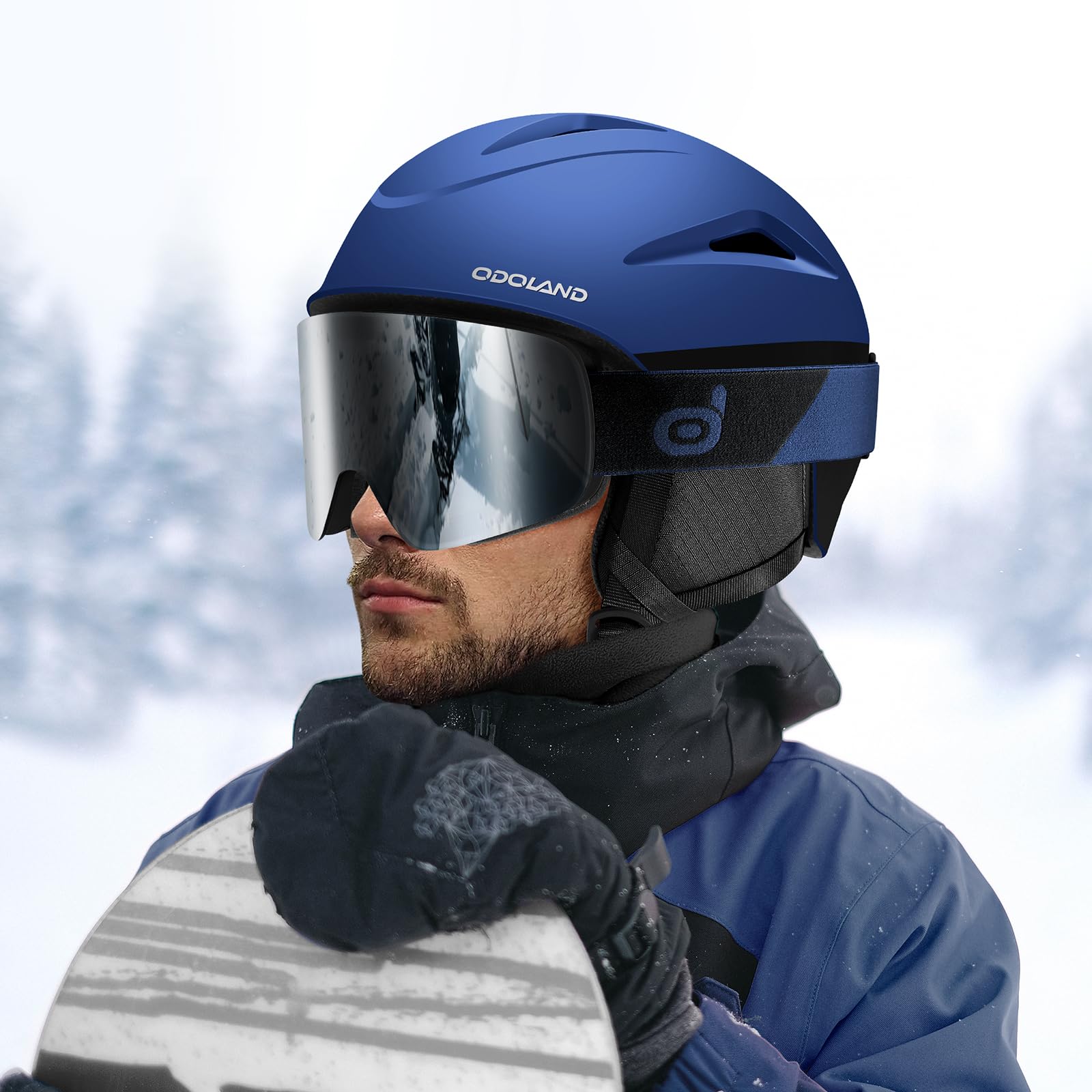 Odoland Casque de Ski et Snowboard, Casque À Neige avec Lunettes de Ski Anti-buée Anti-UV léger Adultes Hommes Femmes Jeunes, Antichoc et Universel pour Skating