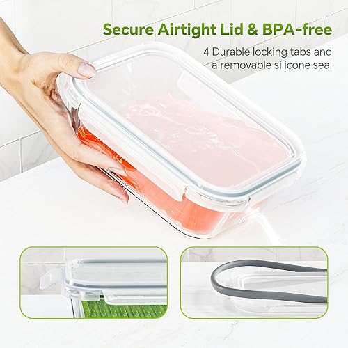 Miniatura 2 de Paquete de 5 recipientes de vidrio de borosilicato de 35 onzas con tapas, apilables, herméticos, recipientes de preparación de comidas para almuerzo