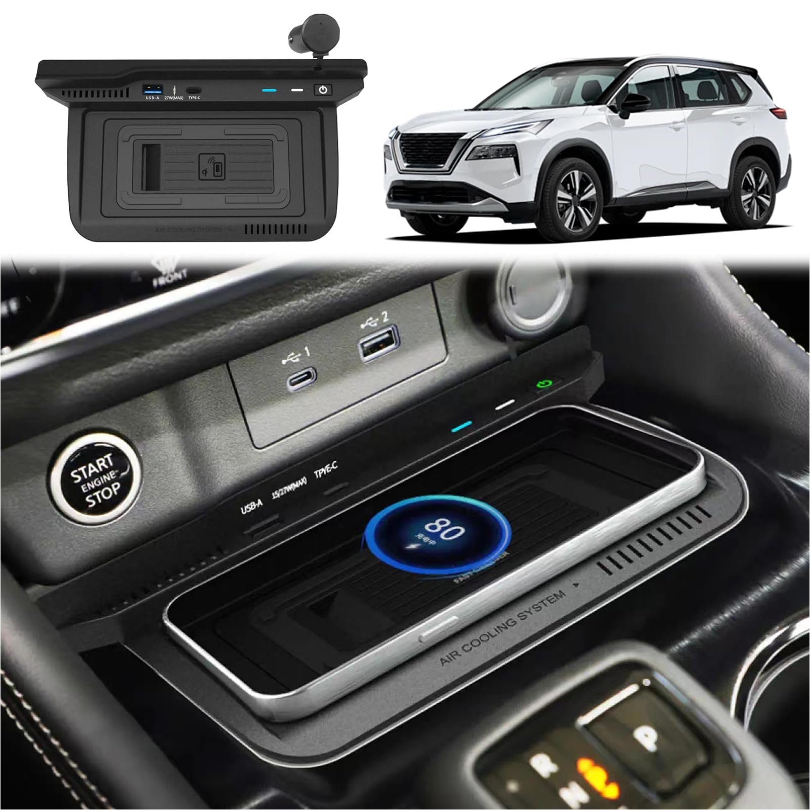 Caricatore Wireless per Nissan X-Trail 2021 2022,Caricatore Senza Fili Per Auto,15W Qi Caricatore Wireless Auto,Wireless Vassoio Ricarica Rapida,Accessori Caricatore Console Centrale