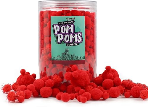 Miniatura 7 de 900 pompones, pompones rojos a granel para artes y manualidades, pompones suaves y esponjosos, pompones de varios tamaños, para decoración de