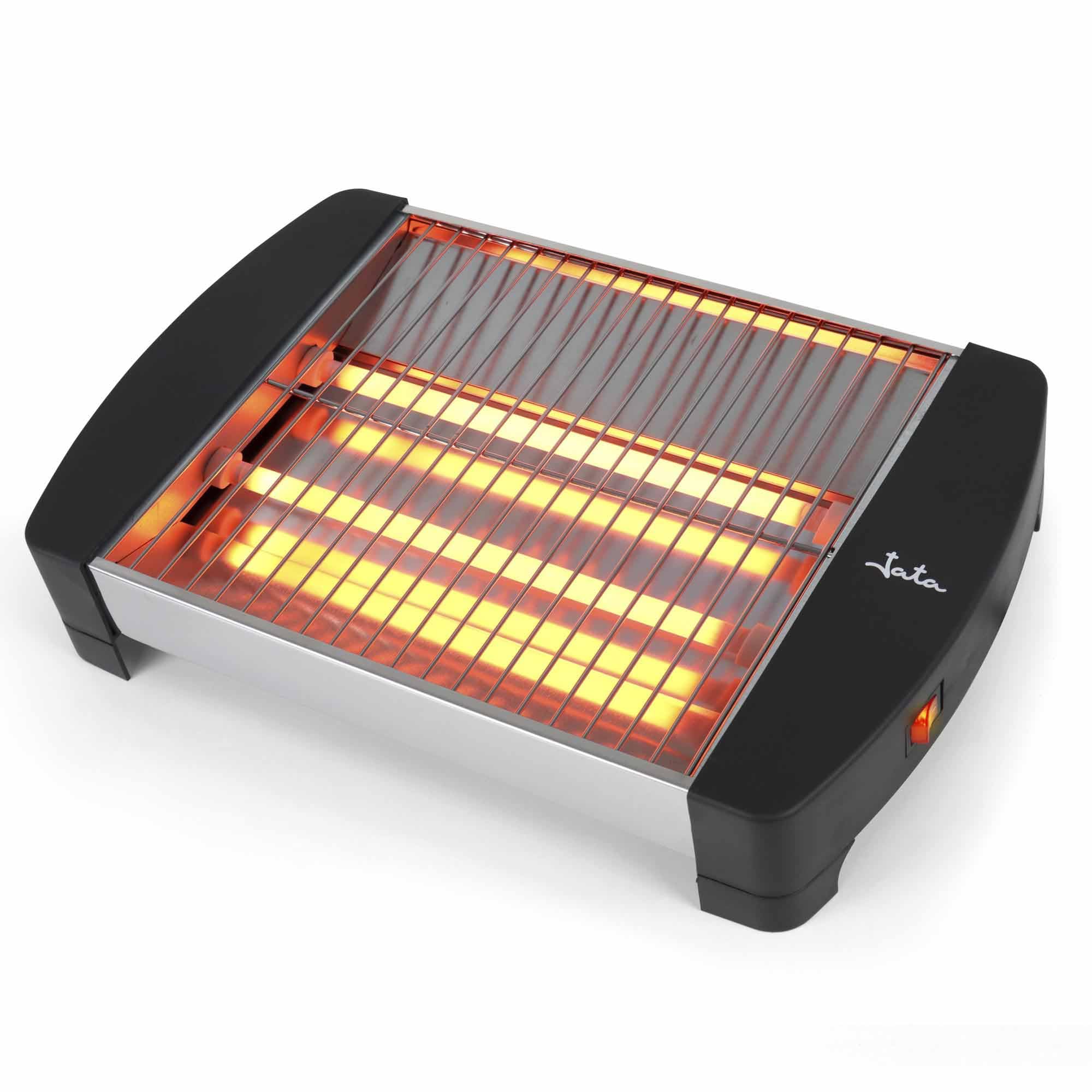 JATA JETT1587 - Tostadora Horizontal 400 W con Barras de Cuarzo, Tostador Plano de Gran Superficie, Laterales Acero Inoxidable, Bandeja Recogemigas Extraíble