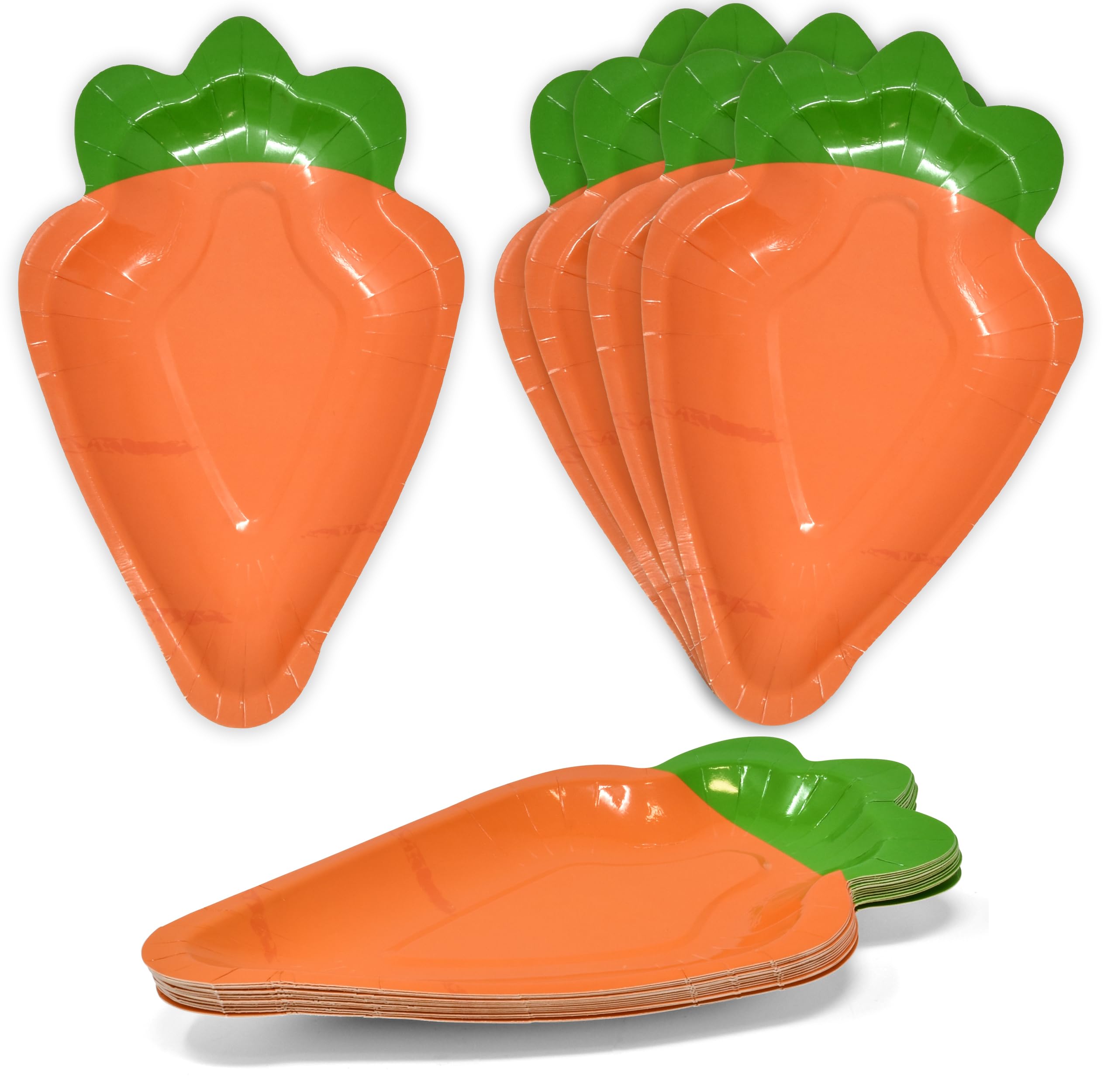 Gift Boutique 24 Easter Carrot Paper Plates 8.8" x 5.5" Carrots Shaped Disposable Dinner Plate Tableware Green and Orange Design for Spring Holiday Dinnerware Party Goods Supplies Decorations
