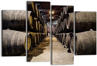 Canvas Wall Art for Bedroom 4 Panels Porto wine cellar Framed Art Prints Wall Decor for Bathroom Ready to Hang Western Home Decor Office Bar