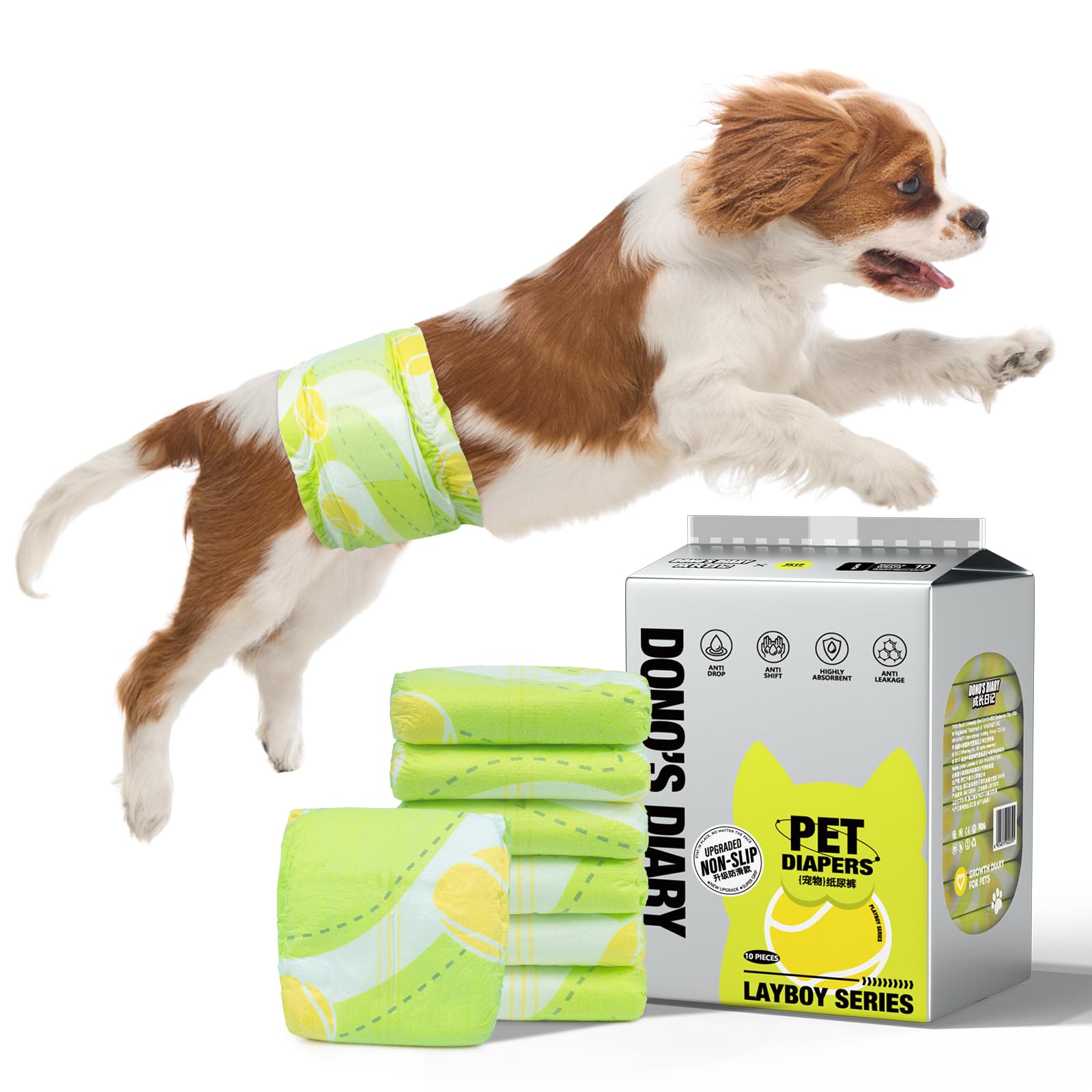 Dono Dog Diapers Male 60ct, Disposable Non-Slip Male Dog Wraps, Super Absorbent Puppy Diapers with Rapid-Dry Technology, Wetness Indicator, Leak-Proof