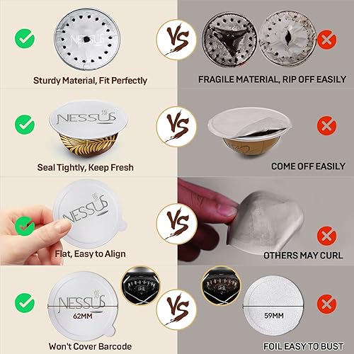 Miniatura 5 de Nessus 60 piezas de sellos de papel de aluminio para cápsulas Nespresso reutilizables Vertuo, tapas de aluminio selladas tapas de aluminio
