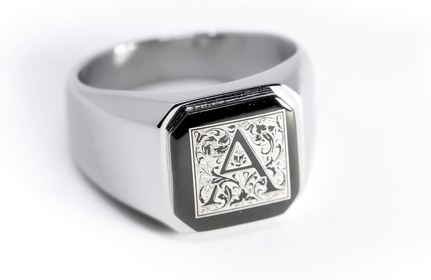 Jewelry | Stainless Steel Letter Alphabet Initial Ring | Square Flat Top Ring for Men & Women | Stainless Steel Jewelry, (Black, Gold, Silver), Size 7-16 - Image 2