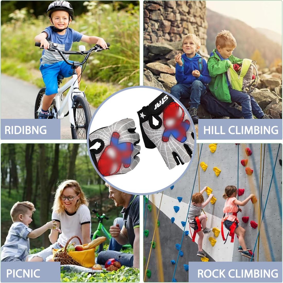 Gant Enfant Moto HSKRKOW 1 Paires Gant Velo Enfant, Speiderrmann Gants De Sport, 4-12 Gant Quad Enfant