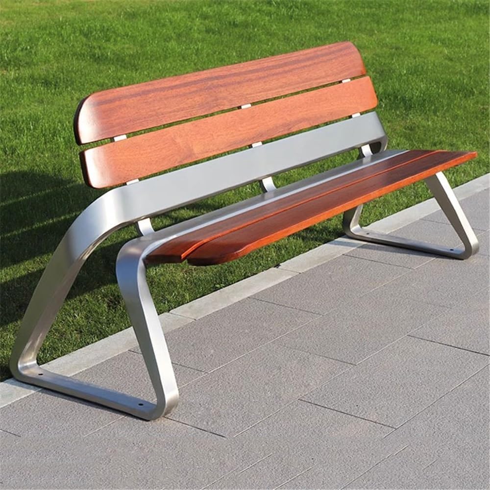 Garden Bench Garden Double Bench, Outdoor Stainless Steel Backrest Chair, Park Terrace Leisure Wood Seating Outdoor Bench(Small)