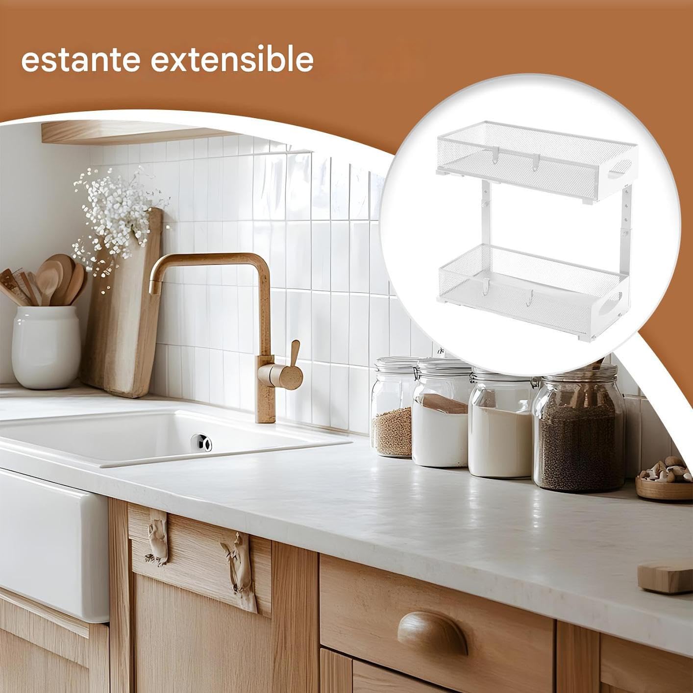 Genérico Organizador Para Debajo Del Lavabo Del Baño | 2 Niveles Extraíbles Con Estantes De Almacenamiento - Estante Multiusos Para Cocina Organización Hogar Detergente Toallas Papel Tarros Limpieza