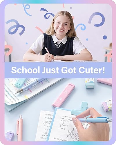 Miniatura 2 de Four Candies Lápices mecánicos de 0.028 in, con repuestos de plomo #2 y juego de borrador pastel, paquete de 13 unidades con estuche, bonitos