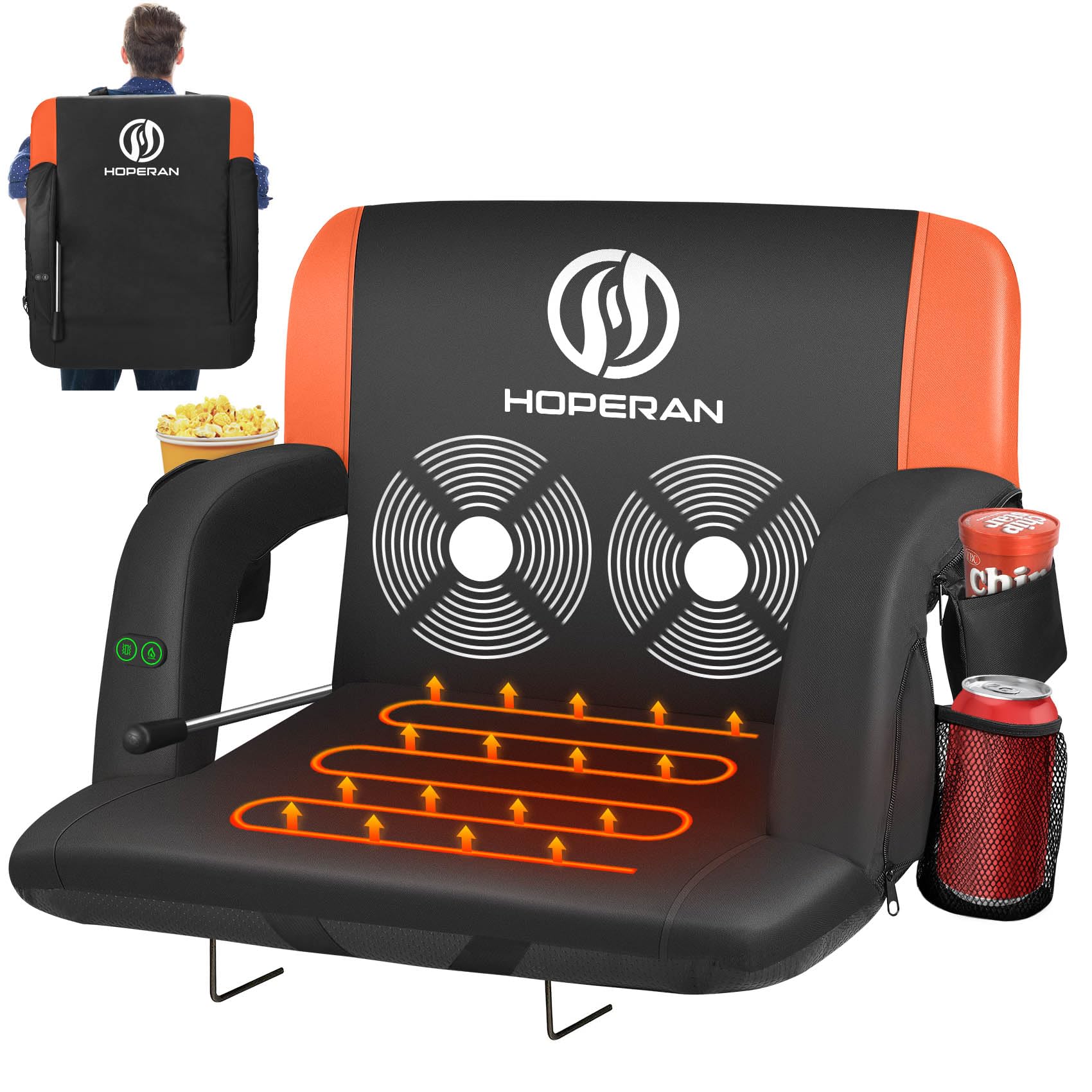 Photo 1 of **MISSING POWER PACK**
HOPERAN Dual-Sided Heated Stadium Seats with Back Support, 3 Levels Heating25" Orange