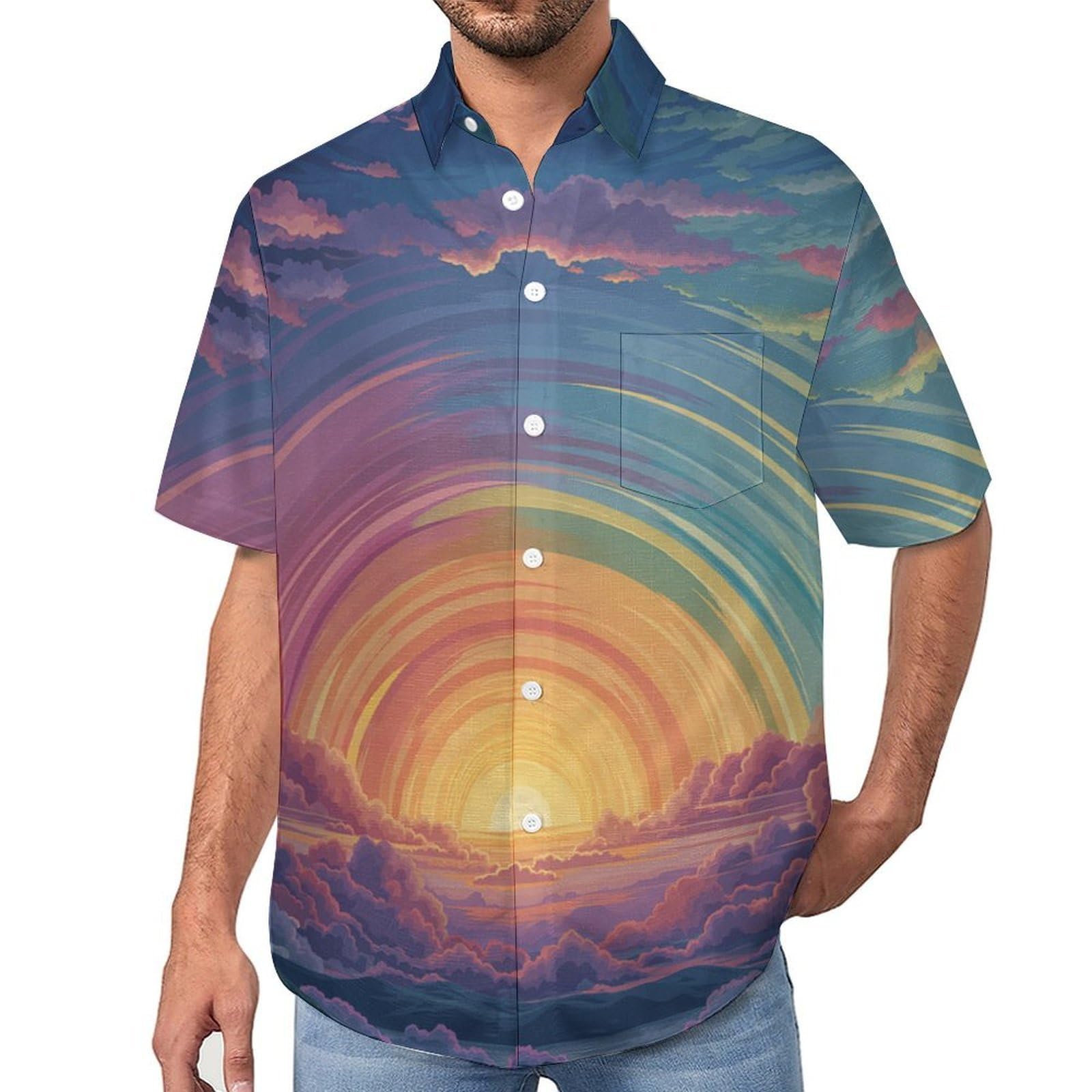 Camicie a Maniche Corte da Uomo - Camicie da Spiaggia con Stampa Cielo Arcobaleno Arte retrò, Funky Estiva Cool Camicia Hawaiana Monopetto Camicia S-7XL