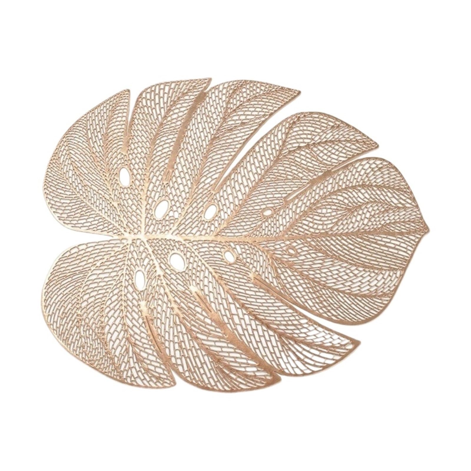 PVC Dining Table Mat Hollow Leaf Shape Placemat Heat Resistant Anti Slip Monstera Waterproof PVC Material(Rose Gold)