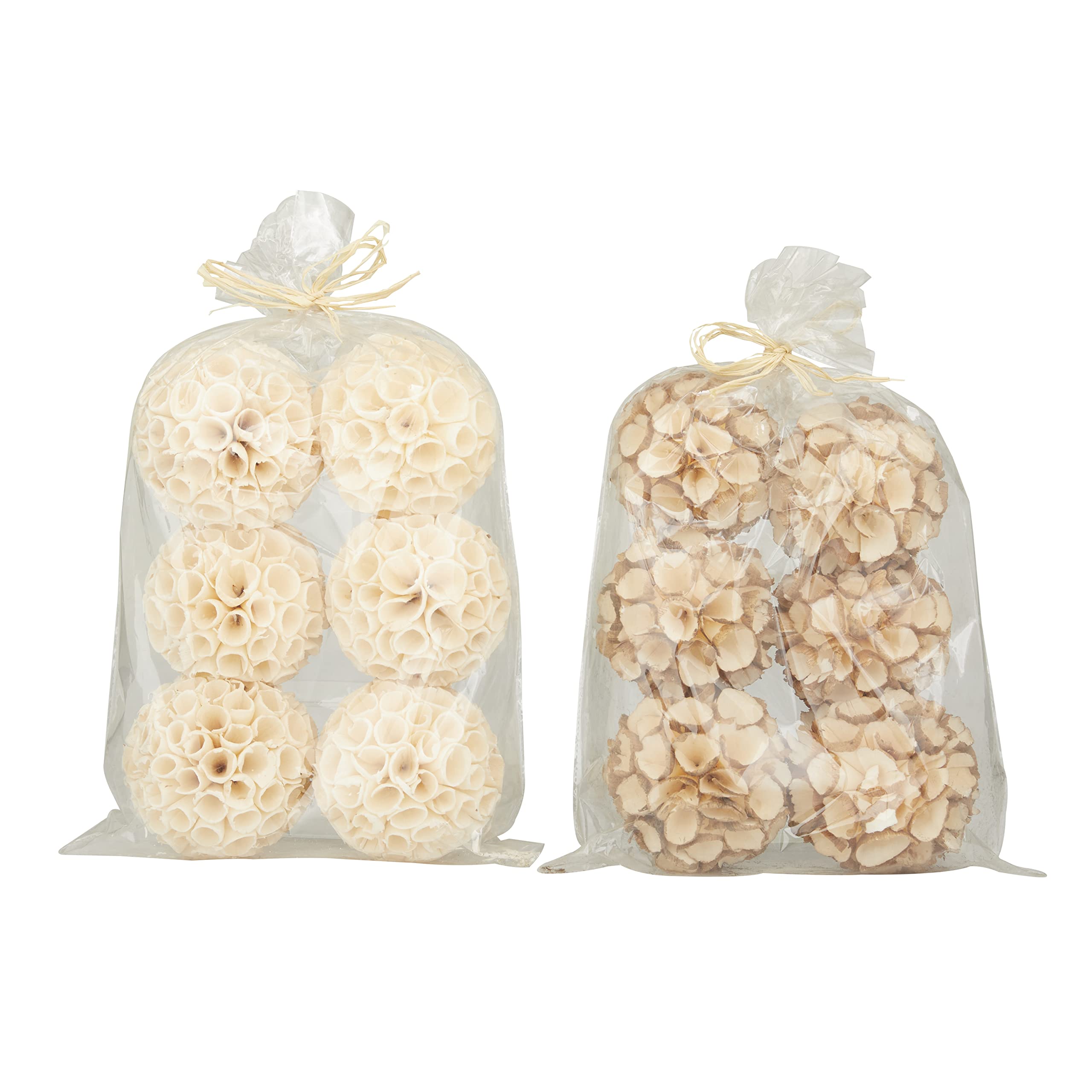 Deco 79 Dried Plant Handmade Orbs & Vase Filler, Set of 2 4"D, Beige