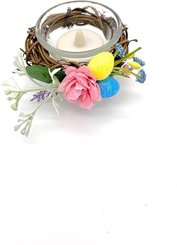 Miniatura 6 de Easter Floral and Glitter Pastel Eggs Candle Holder for Easter and Spring Table Decorations on Glass Candle Holder Glass Base - Set of 2