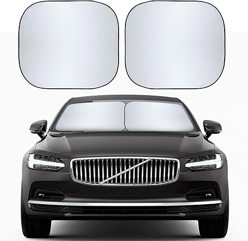 EcoNour - Parasol de 2 piezas para parabrisas de automóvil, protector solar de poliéster 240T duradero para ventanas delanteras que bloquea los