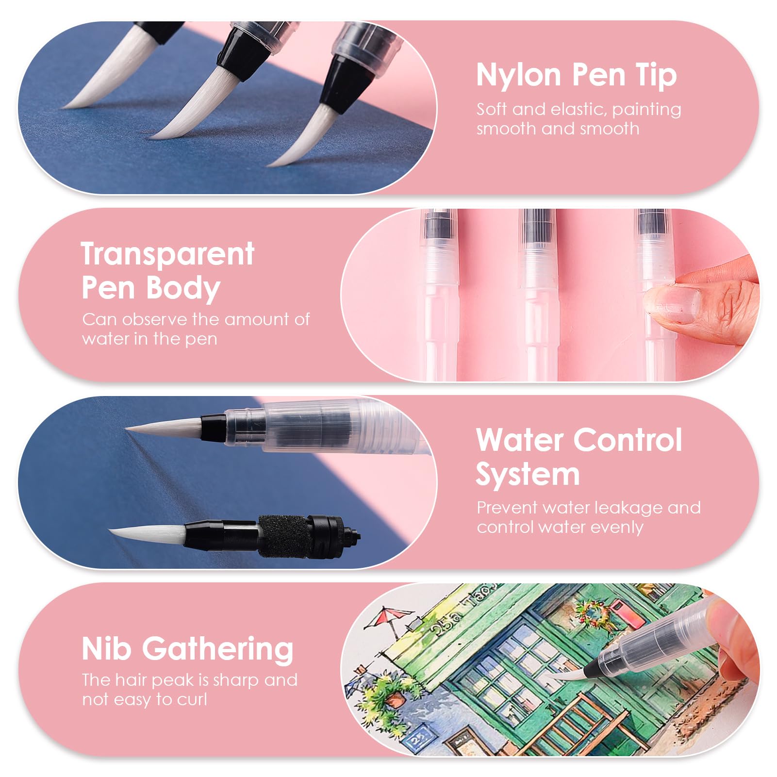 6 Watercolor Brush Pen Set | Aquarellpinsel Mit Wassertank | Wiederbefüllbar Für Malerei & Kalligraphie