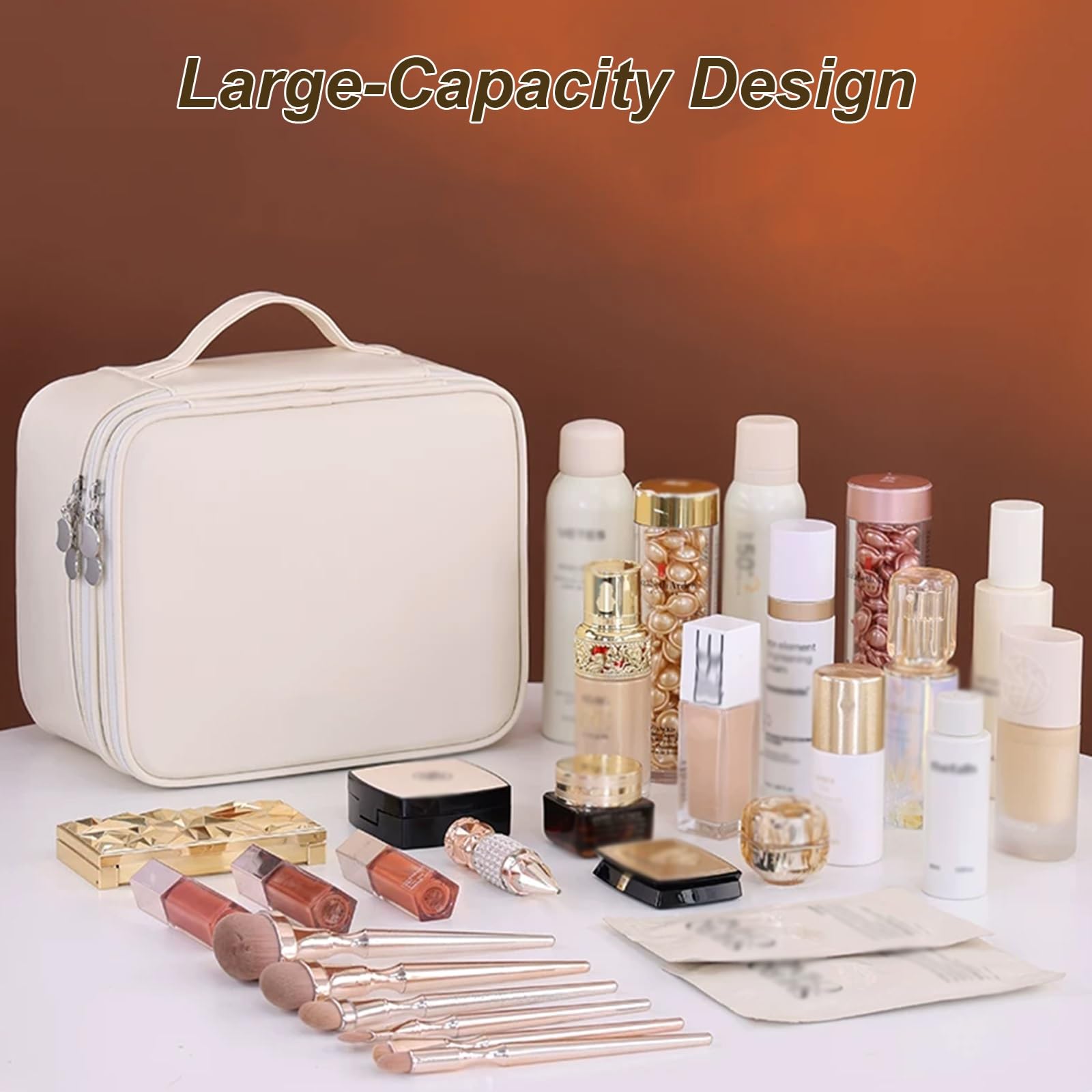 Borsa Trucco, Trucco Pochette da Toilette, con Maniglia, Realizzata in Resistente Materiale PU, con Doppio Scomparto Interno Chiusura a Cerniera, per Il Trucco e Gli Accessori(Pink)