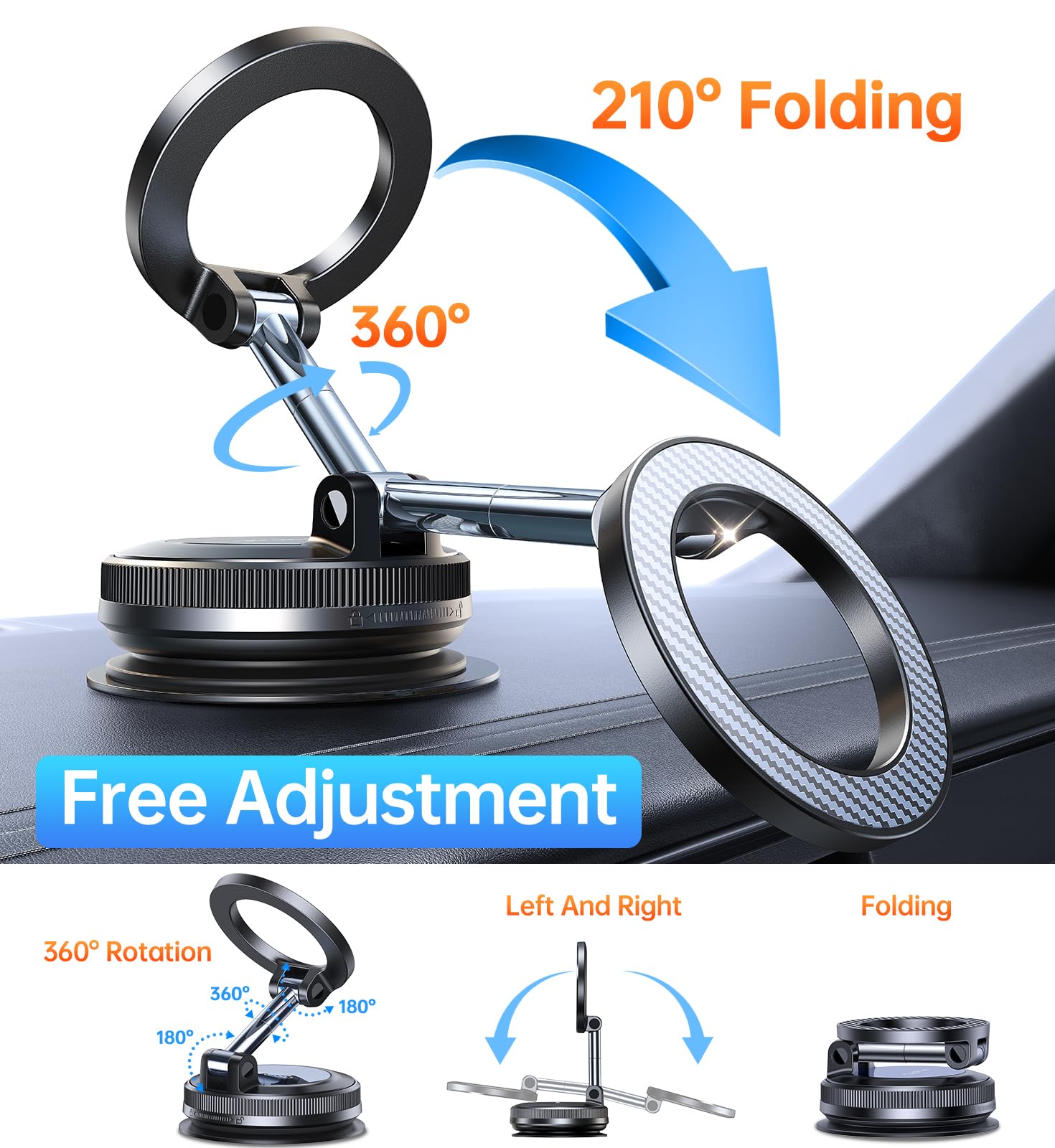 Coolpow Newest Vacuum Magnetic Phone Holder for Car Phone Holder Mount Movable Vacuum Suction carmount 2 0 Magsafe — view 5