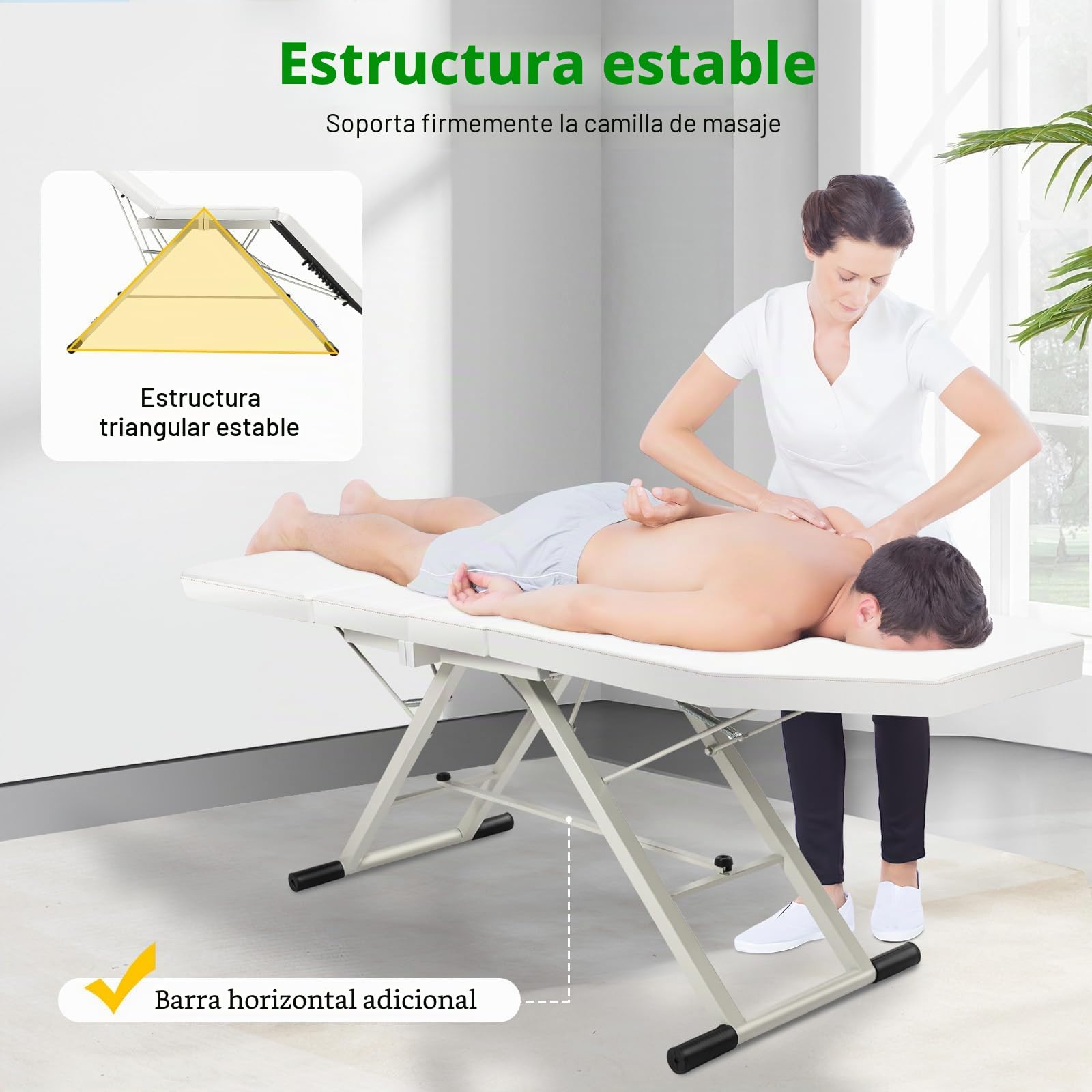 Camilla de masaje plegable de 3 zonas, banco de masaje, cama de belleza, SPA Salon plegable, cama cosmética para cosméticos, spa, salón, tatuaje (blanco)