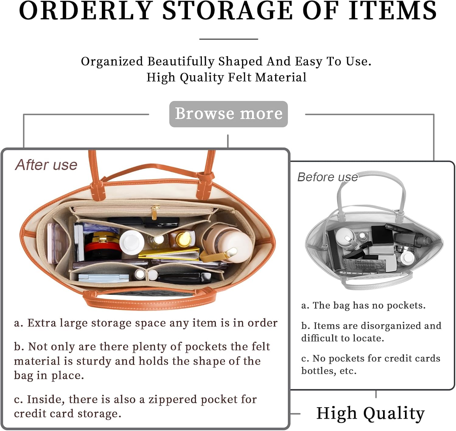 DOIAPUOS Tote Bag Organizer Insert for Saint Louis PM Size, Premium Felt Zipper Organizer with Cup Holder Tote Organizer (Beige) - Image 6