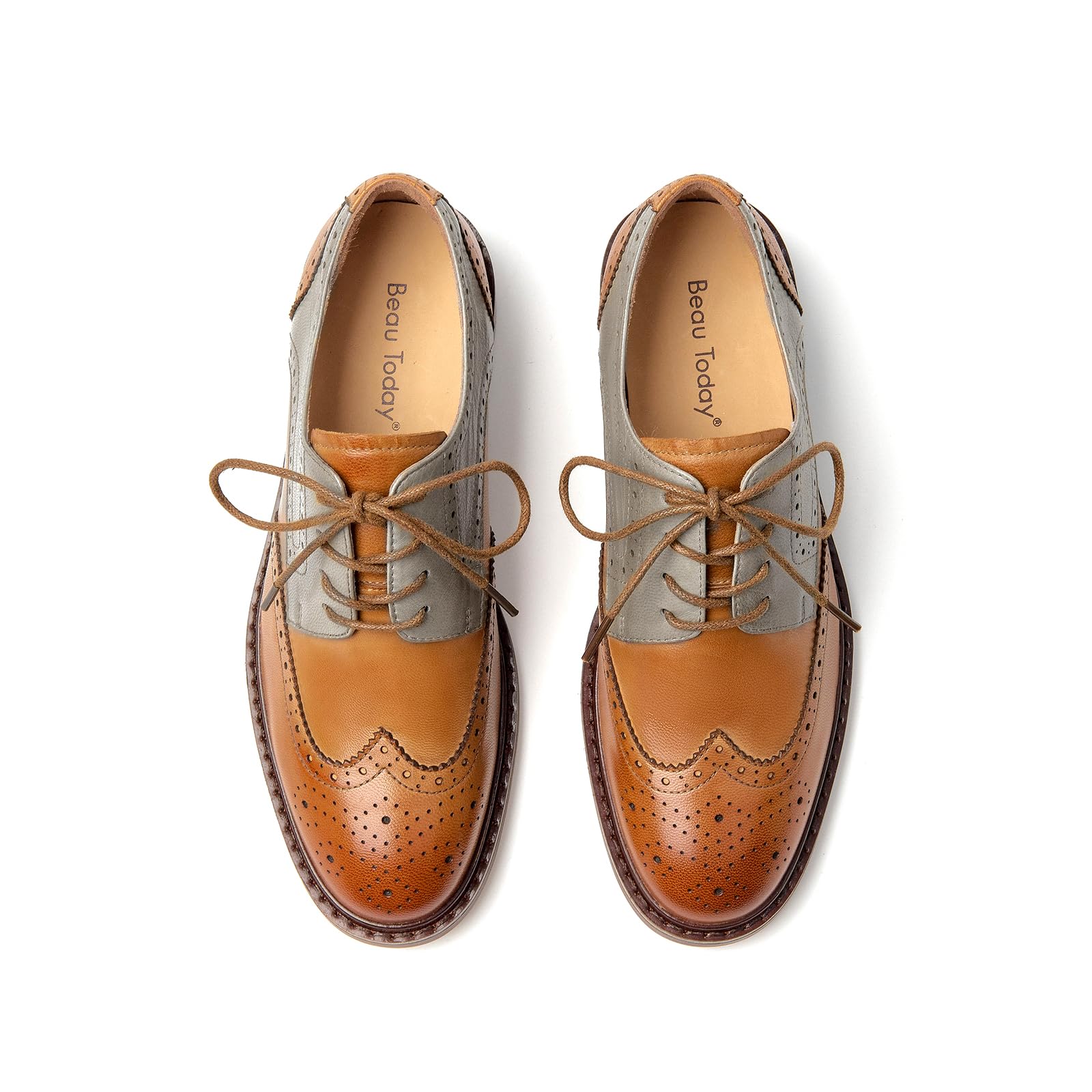 BEAU TODAY Oxford Shoes for Women Leather Brogue Dress Shoes