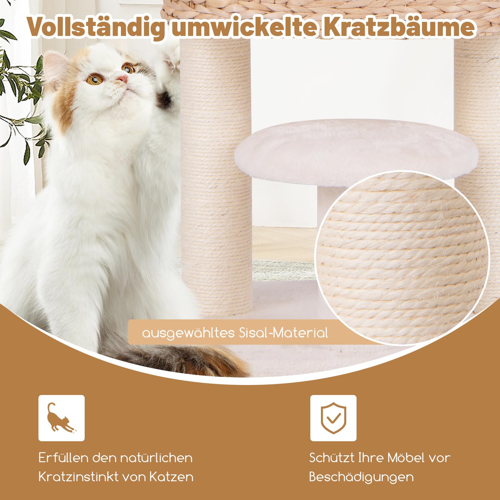 COSTWAY Krabpaal klein, kattenboom met gezellige hangmat, platform, bal