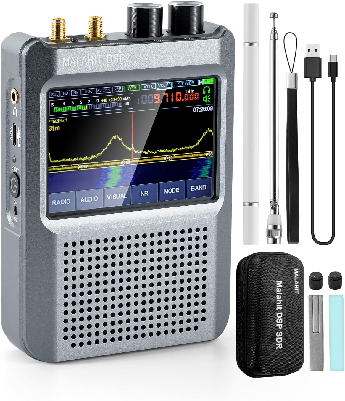 Latest V2.4 Malachite DSP2 SDR Radio Receiver, GOOZEEZOO Shortwave Radio Receiver 10kHz-380MHz & 404MHz-2GHz AM SSB DSB CW NFM WFM Air FT8,RTTY Decoder Function Noise Reduction with 5000mAh Battery