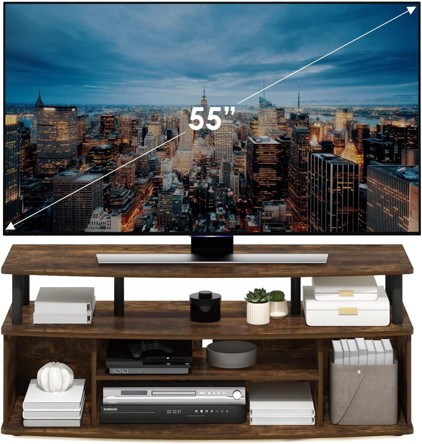 HomeStock Entertainment Center for TVs Up to 55 Inch - Modern Media Console Amber Pine/Black