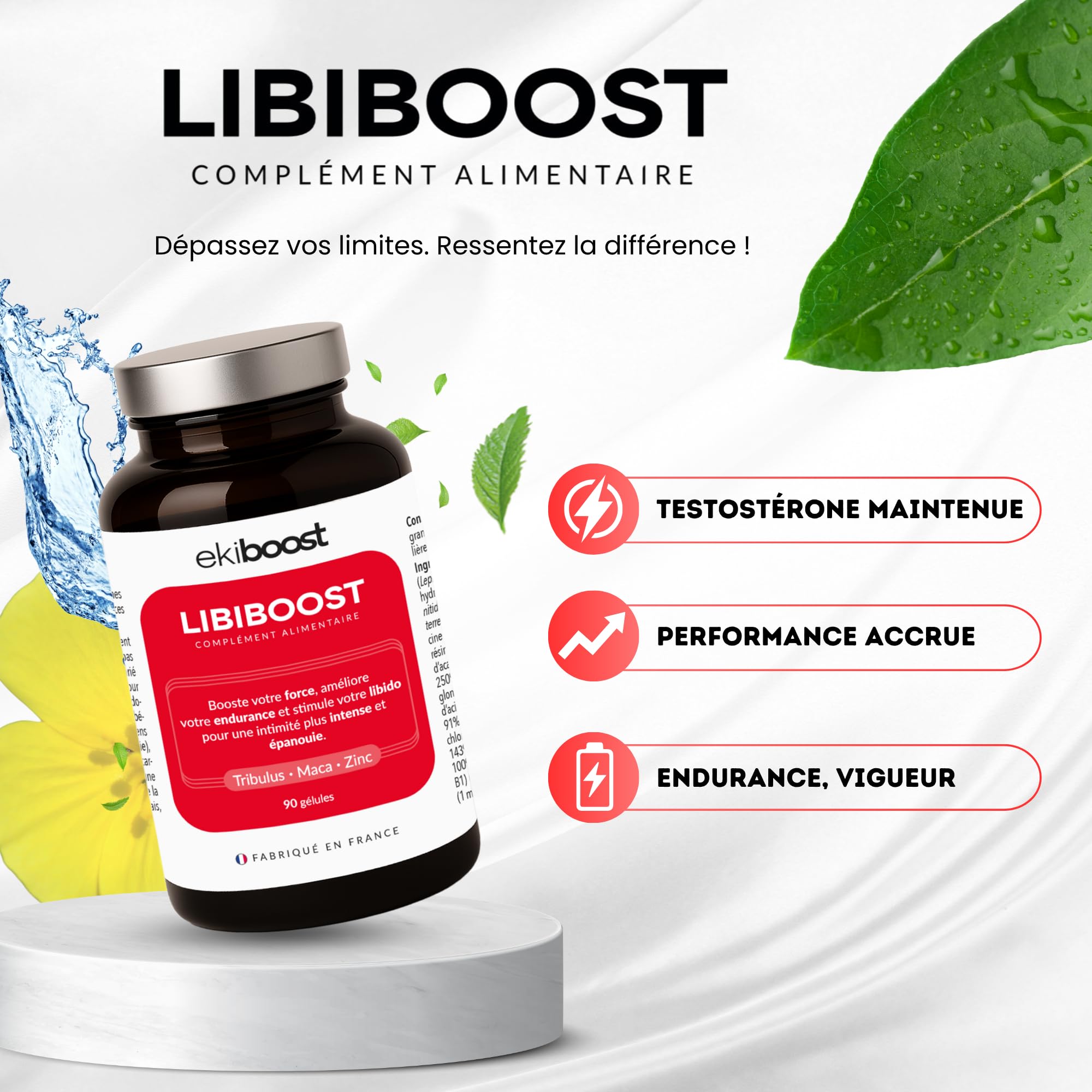 Performance Masculine | Testostérone Homme | Vigueur & Endurance | Booster Libido | Maca, Tribulus, Ashwagandha & Magnésium | LIBIBOOST | 90 Gélules | Complément Alimentaire Homme | Fabriqué en France