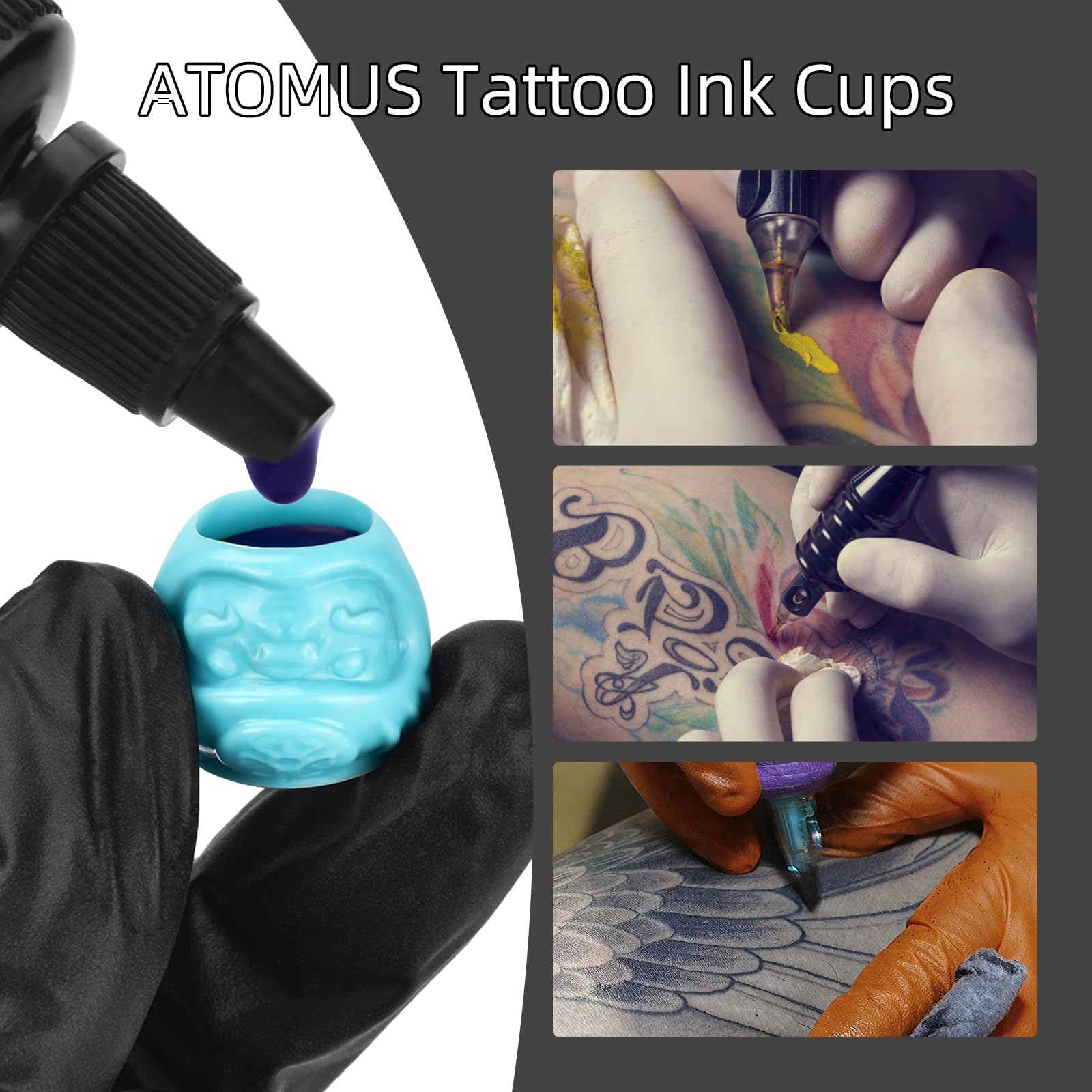 ATOMUS 100pcs Disposable Tattoo Ink Cups - Pigment Caps for Holding Tattoo Ink - Blue, Water Resistant, Adult - Image 4