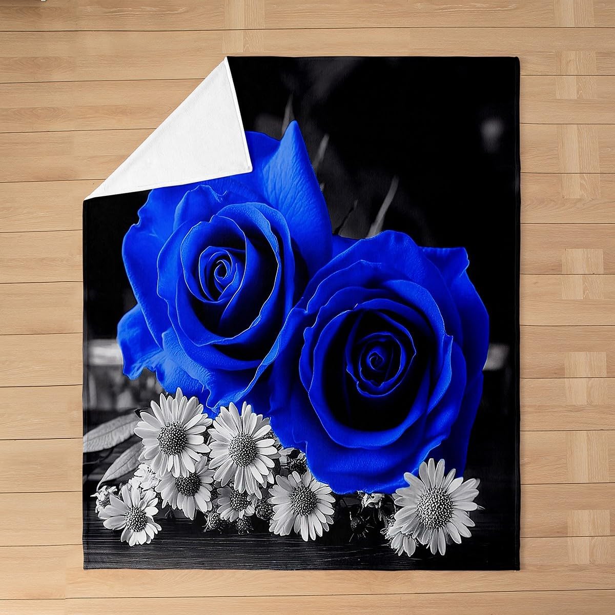 Feelyou Rose Flowers Fuzzy Blanket Kids Botanical Rose Floral Flannel Fleece Throw Blanket Boys Decor Garden Flower All Season Bed Blanket Valentine's Day Blue Plush Blanket Bedroom 40"x50"