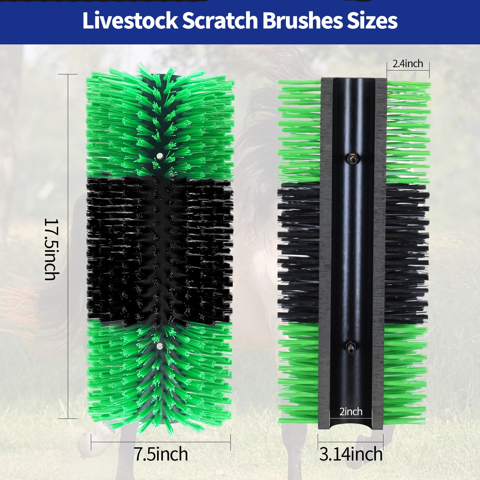 Set di 2 spazzole per grattare bestiame, mucche, kit completo di spazzole per massaggi per cavalli, capre, mucche, pecore, maiali, alleviano il prurito sul retro del bestiame (verde)